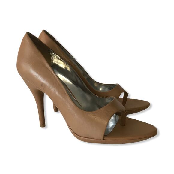 3.1 Phillip Lim Tan Open Toe Thong High Heel Pumps 7 - Picture 1 of 12